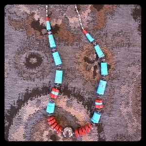 Turquoise and red stone necklace